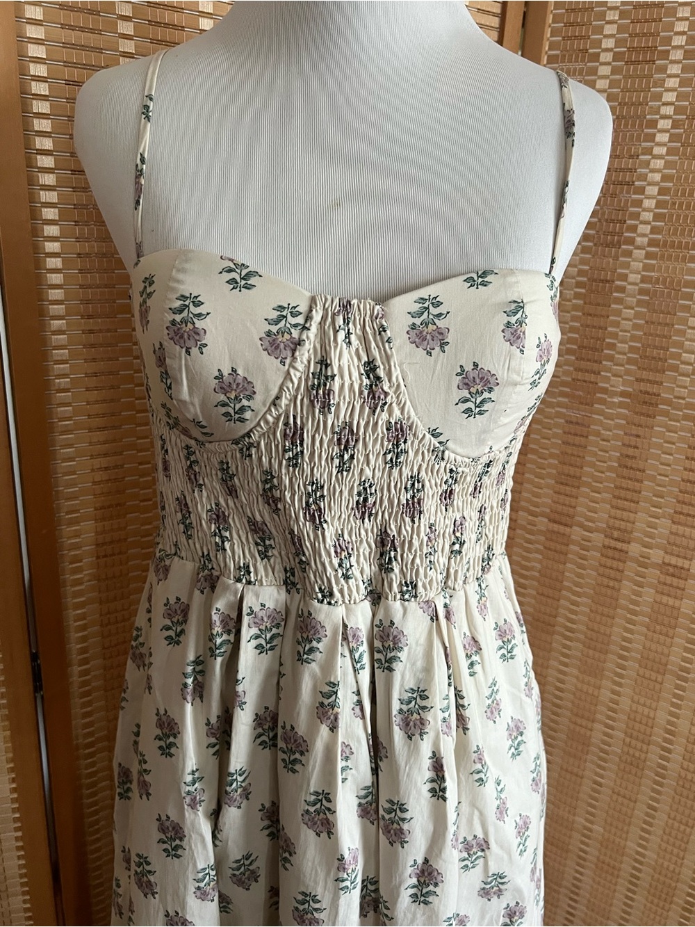 NWT AUREUM Ivory Floral Smoked Bustier Midi Dress Cottagecore Sundress with Pock - Picture 3 of 10